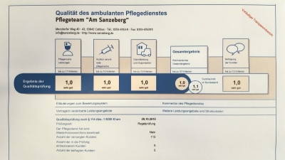 Wahnsinn!!! MDK im ambulanten Dienst: 1,0 in JEDEM Prüfpunkt!!!